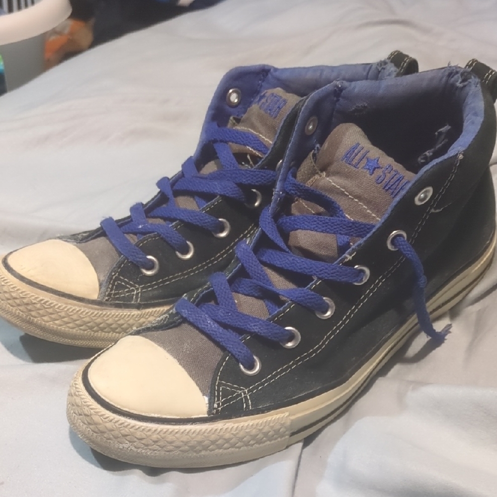 Black and Blue High-Top Sneakers